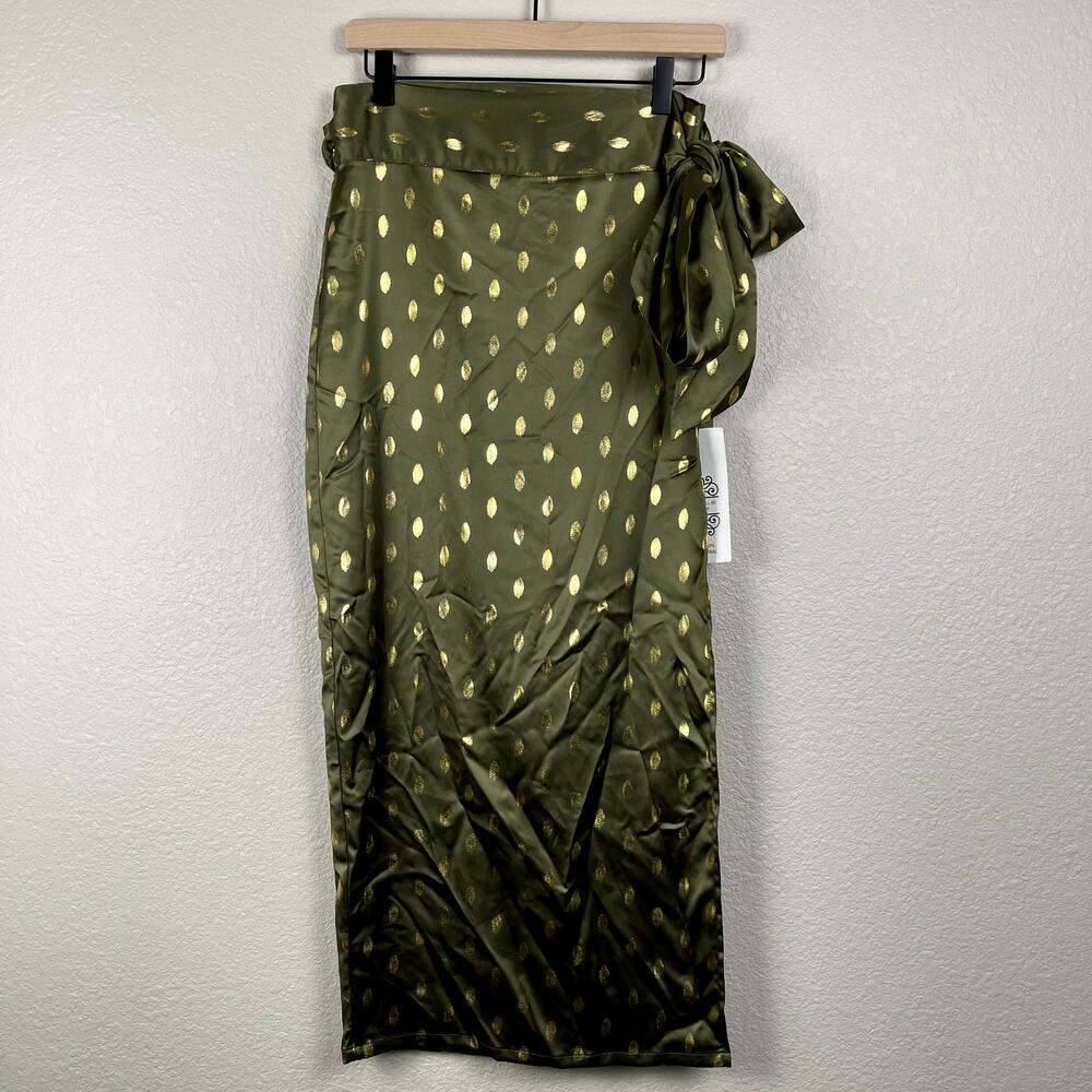 Never Fully Dressed Jasper Skirt Khaki With Gold Fleck US 6 Satin Wrap Green NWT - Picture 6 of 16